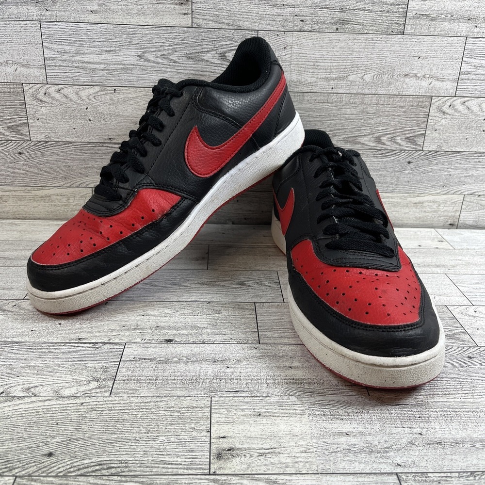 Nike Court Vision Low FJ0685-010 Black Red Athletic Shoes Men Size 9.5